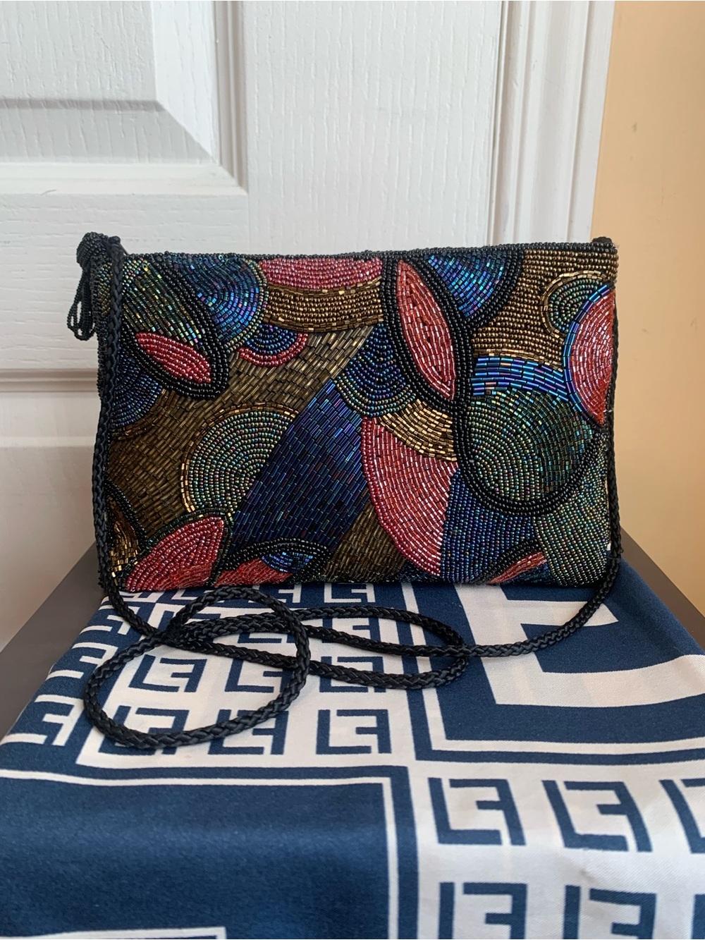Du-Val vintage  Beaded  Clutch Braided crossbody Strap
